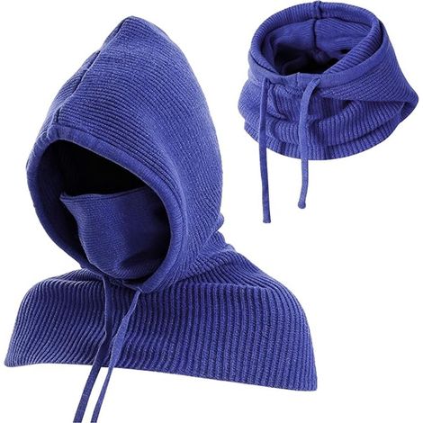 DigitalLAB-Ensemble bonnet et écharpe tricotés pour l'hiver, écharpe à capuche chaude 3 en 1, bonnet une pièce, masque facial coupe-vent ajustable et cache-cou, accessoires d'extérieur pour hommes et  (1/5)