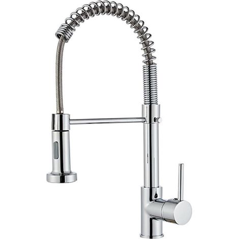 Spring Kitchen Sink Faucet,Single Handle Single Handle Kitchen Faucet with Pull-Down Sprayer, Polished Chrome Kitchen Faucet (1/5)