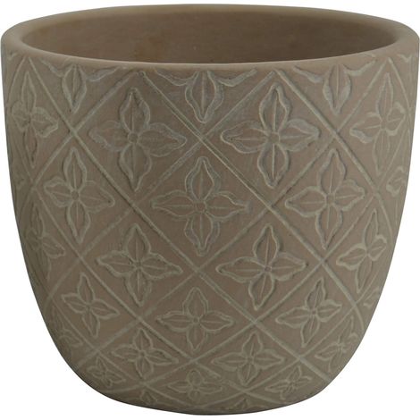 Vaso tondo basso da giardino in fibra di argilla marrone 19x19x17 cm Clematide