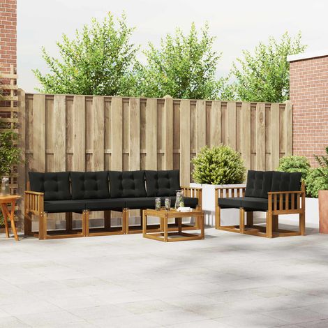 Outdoor-Sofagarnitur mit Kissen 7 pcs Natürlich und Schwarz