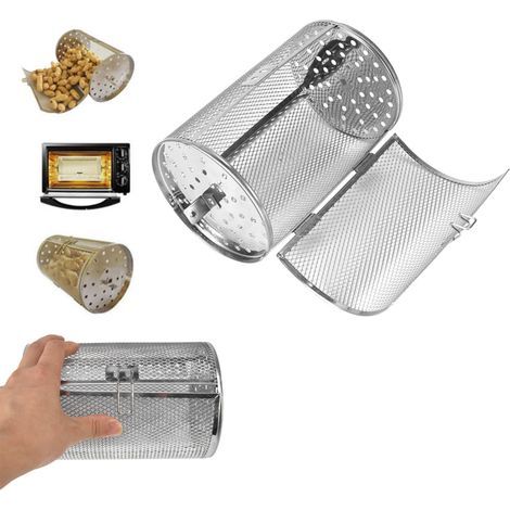 Rotating stainless steel basket 12x18cm for grill, oven and BBQ - Ideal for nuts, peanuts and roasted vegetables (1/5)