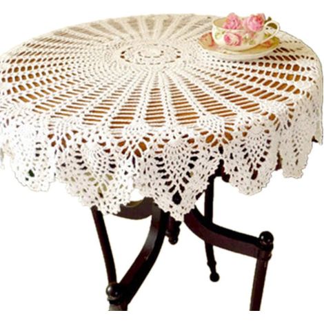 Runde Spitzentischdecke im Vintage-Stil, handgefertigt, Baumwolle, 90 cm, Baumwolle, weiß, 90 cm rund (1/5)