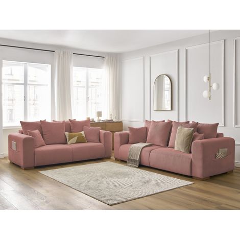 BOBOCHIC - Ensemble canapé droit fixe 3 + 2 places SIDONIE velours côtelé Rose (1/5)