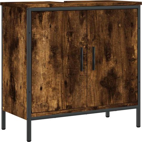 Armoire lavabo de salle de bain chêne fumé 60x30x60 cm