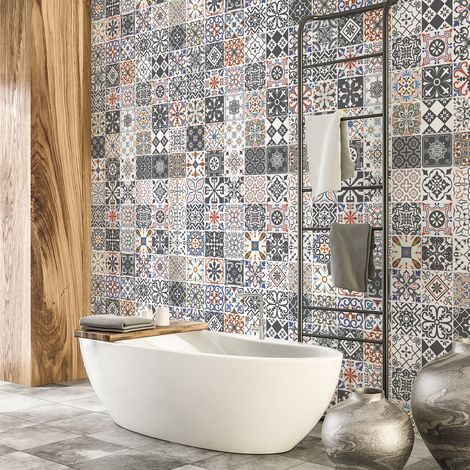 Sticker Mural Carrelage adhésif Cuisine Salle de Bain - 60 STICKERS CARREAUX DE CIMENT AZULEJOS THAZIA - 60stickers10x10cm (1/5)