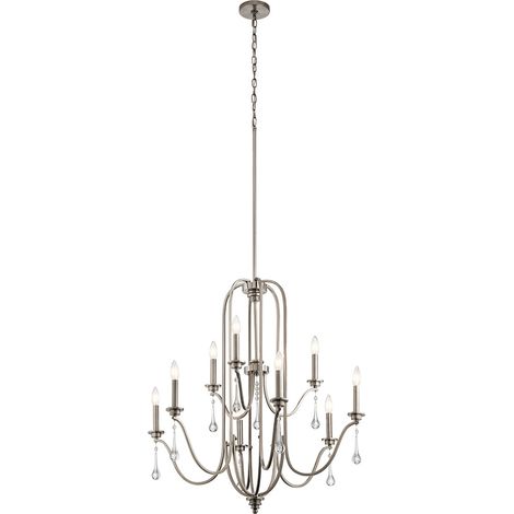 Lampadario Classico Karlee Acciaio Peltro Classico Cristallo 9 Luci E14 (1/5)