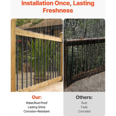 Rampe escalier 51pcs, balustres alu 36po noir, tige ronde etanche 3/4po, garde-corps creux terrasse avec embouts vis pour marches pergola jardin clôture (1/5)
