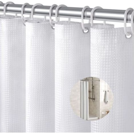 Rideau de douche gaufré lavable, imperméable et résistant à la moisissure avec boucle de suspension, 180x90cm, adapté à la douche ou à la baignoire à domicile (blanc) (1/4)