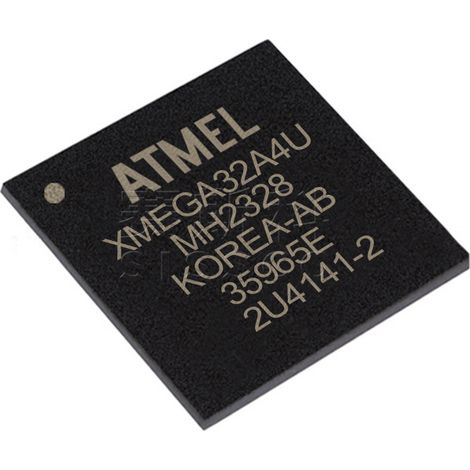 Electronic component chips ATXMEGA32A4U-MH ATXMEGA64A3U-AU, 5 units each.
