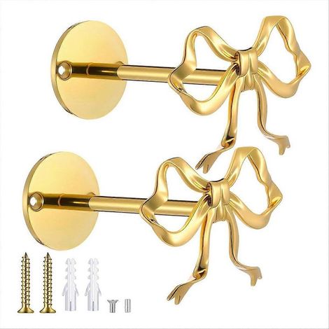 Lot de 2 embrasses de rideaux en métal doré à nœud papillon, fixation murale, style moderne. (1/5)