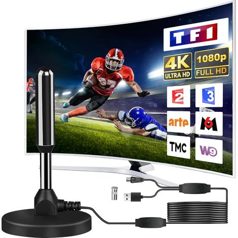 Antenne TV Intérieur Puissante, Antenne TNT Intérieur Puissante, Câble Coaxial De 5m, Réception Longue Distance 500km, 360 Degrés sans Angle Mort (1/5)