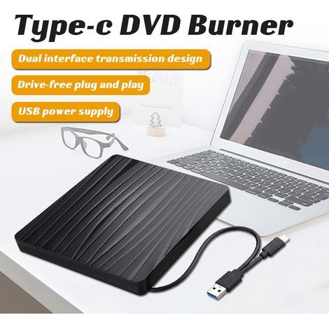 Lecteur CD/DVD Externe Usb 3 0/Type C, Noir