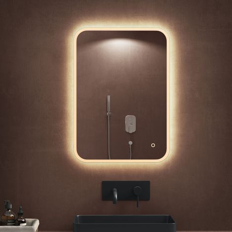 Doporro – Miroir lumineux de salle de bain 50x70 cm – Éclairage LED blanc chaud/neutre/froid – Interrupteur tactile – Revêtement antibuée (1/5)