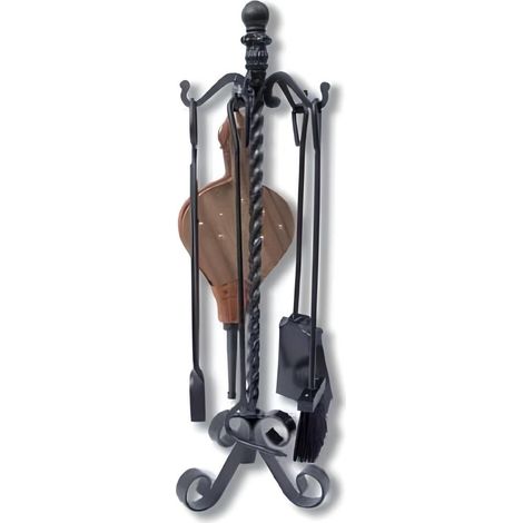 Serviteur/Garniture de cheminée ensembles d'outils pince à feu pelle brosse en fer forgé coloris Noir - Hauteur 72cm