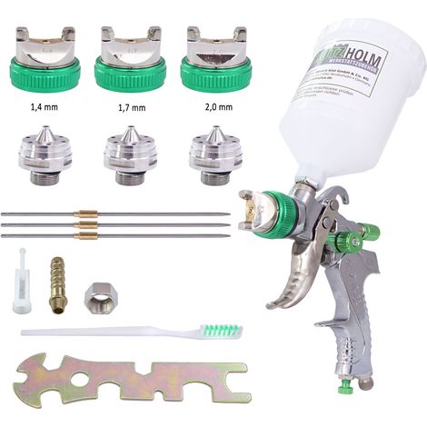 HVLP Spraypistole Lackierpistole mit 3 Edelstahldüsen 1,4mm 1,7mm 2,0mm 600ml Becher (1/5)