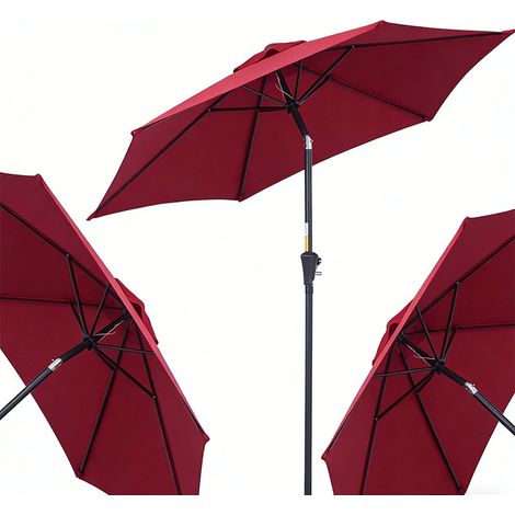 3er-Set  knickschirm Sonnenschirm Gartenschirm Marktschirm mit Handkurbel Alu 2,6 m Durchmesser 180g/m² Polyester Rot, ideal für Garten & Terrasse