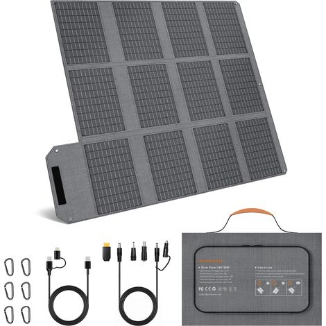 Panneau solaire portable 120 W, chargeur solaire pliable 19 V avec sorties USB C, USB A et DC, IP65 étanche à l'eau et à la poussière, pour station d'alimentation portable, camping (1/5)