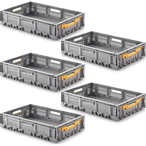 BRB Lot de 5 boîtes à légumes pliables Gris 600 x 400 x 170 mm 33,5 l