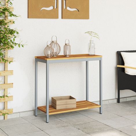 Table d'Extérieur Métal & Bois 80 X 35 X 75 cm. Gris (1/5)