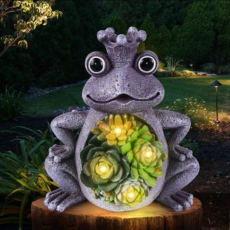 Statue grenouille solaire résine décoration jardin extérieur lumineuse (1/4)