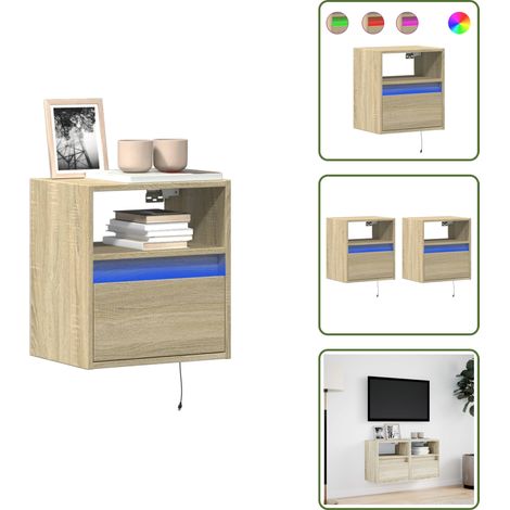vidaXL Meubles TV muraux lumières LED 2 pcs chêne sonoma 41x31x45 cm