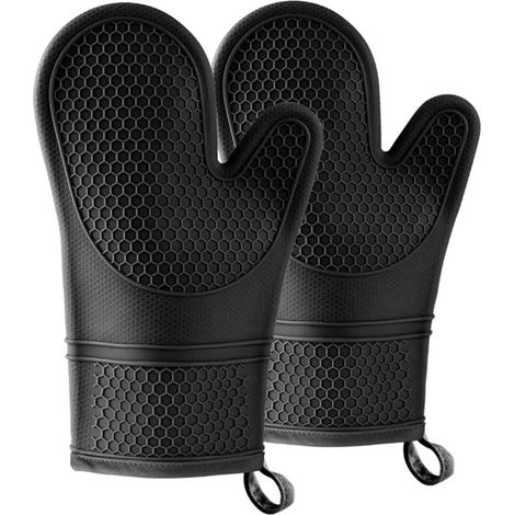 Ensemble de 2 gants de cuisine antidérapants en silicone avec doublure douce en coton gant de cuisine avec coussinet isolant thermique (1/4)