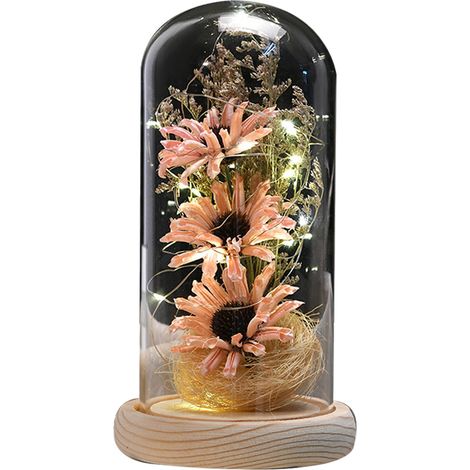 1 Tournesol artificiel, Dôme en verre, Bande LED intégrée, Décoration intérieure, Cadeau pour femme (1/5)