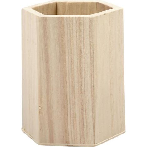 Pot à crayons - Hexagonal - Bois clair - Réf 57450 - Design élégant