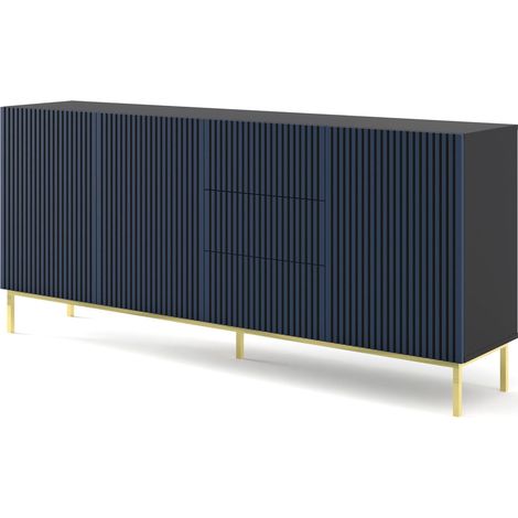 Kommode Ravenna F 200 cm 3D3S schwarz dunkelblau mit Rahmen