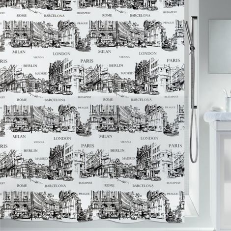 Cortina de ducha PEVA PLACES 180x200cm Blanco y Negro Spirella
