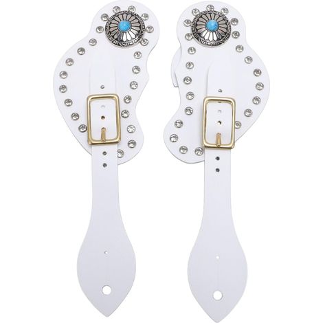 Boutelles d'éperon, Sangle à Cheval en Cuir 2pcs, Sangles d'éperon de la région Ouest Vintage, Sangles d'éperon en Strass Noires, équipement d'équitation (1/5)