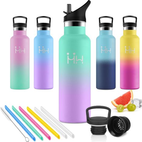 Gourde 500ml, Double Paroi, Bouteille Étanche, sans BPA Inodore, Gourde avec les Boissons Gazeuses, Bouteille D'eau avec Filtre, Réutilisable, pour Outdoor, Bureau et École (1/5)