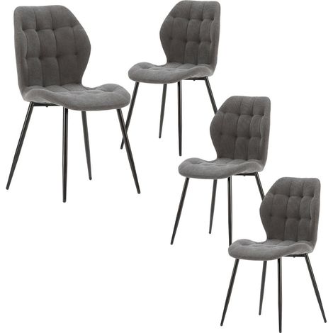 Lot de 4 chaises en tissu polyester maillé gris anthracite et pieds en métal laqué noir - NALCY (1/5)