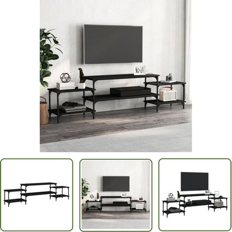 The Living Store TV-Schrank Schwarz 197x35x52 cm Holzwerkstoff - TV Schrank - Holzwerkstoff - Schwarz - Wohnzimmermöbel - Fernseher Regal (1/5)