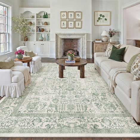 Vintage Tapis Salon 200x300cm Vert Lavable en Machine Rug Chambre Adulte Grand Rugs,Descente de Lit, AntidéRapant Carpet,Interieur Doux Poil Ras,Salle a Manger Carpets,Bureau (1/5)