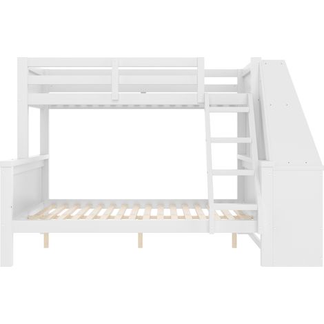Lit superposé enfant 90x200 + 140x200 cm avec bureau, rangements et étagère blanc (1/5)