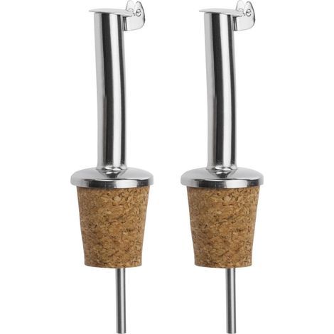 2 Becs Verseurs pour Spiritueux/Huile/Vinaigre pour Bouteilles, avec Clapet, avec Tube d'air, Métal/Inox, Bouchon en liège, Inox Standard, Argenté, 45502280 (1/5)
