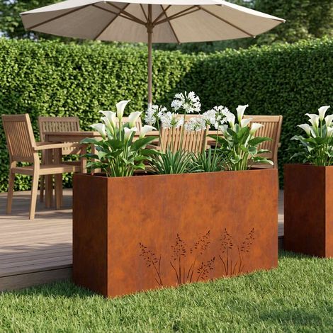 vidaXL Cache-pot de jardin Rouillé 100 x 30 x 49 cm Acier patiné (1/5)