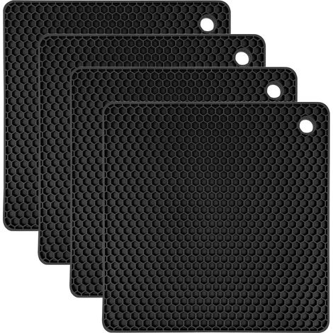 Lot 4 Dessous de Plat Silicone Noirs 18.1cm, antidérapants résistants chaleur protection casseroles/poêles (1/5)