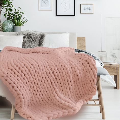 Plaid - HOME DECO FACTORY - Grosse Maille - Chunky - Rose