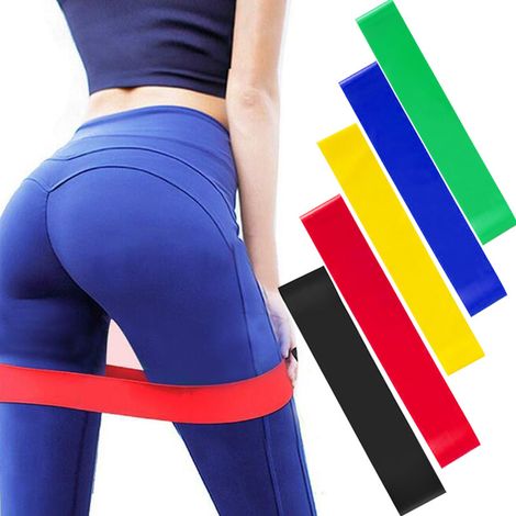 Set mit 5 Widerstandsbändern für Hüft- und Beinübungen, ideal für Yoga, Fitnessstudio und Fitness zu Hause, im Büro oder im Freien. (1/5)