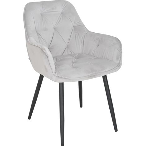 Chaise capitonnée en velours gris clair et pieds en métal - STERN 2 (1/5)