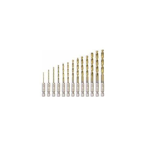 Jeu de 13 forets hélicoïdaux en acier rapide, forets hexagonaux revêtus de titane, tailles 1,5 mm - 6,5 mm, adaptés au perçage du bois, du métal et du plastique.