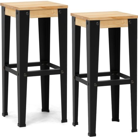 Pack 2 Unidades. Taburetes Lunds Alto negro, diseño industrial fabricado en madera de pino maciza acabado natural Box Furniture (1/4)