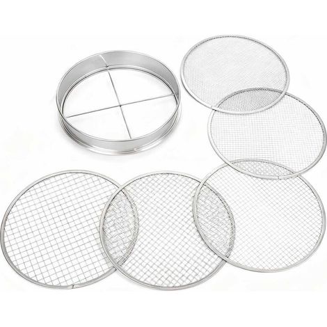 Tamis à compost rond de 30 cm de diamètre avec 5 mailles interchangeables - Tamis à compost en métal de qualité supérieure pour la terre, le compost et les graines