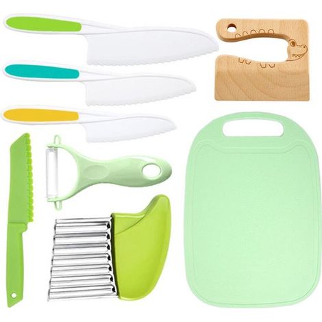 Juego de cuchillos de cocina para niños, 8 piezas, ideal para que los más pequeños corten frutas, verduras y cocinen. (1/4)