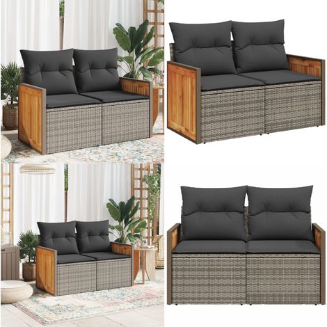 Canapé de jardin 2 places avec coussins gris résine tressée - Canapé De Jardin - Salon De Jardin - Meuble De Jardin - Résine Tressée - Canapé Deux Places - Home & Living (1/5)