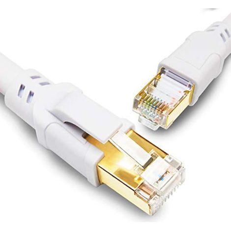 Cat 8 Cable Ethernet 3 m RJ45 Câble Réseau Blindé 40Gbps 2000MHz Gigabit Internet Cable Lan para PS5, PS4, Router, TV, Switch, PC, x Box, CPL, POE, Plus Rapide que Cat5e/Cat6/Cat7 (Blanc 3m) (1/5)