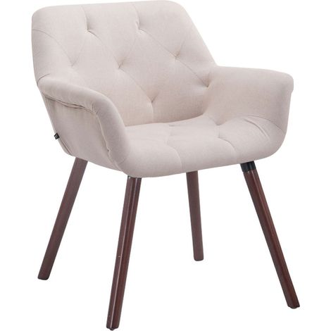 Sedia visitatore stile ufficio/soggiorno seduta imbottita in tessuto color crema gambe in legno marrone 100008552