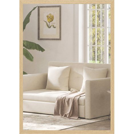 Miroir mural rectangulaire 60 x 40 cm. cadre en bois naturel. idéal pour la salle de bain. salon ou chambre (1/5)